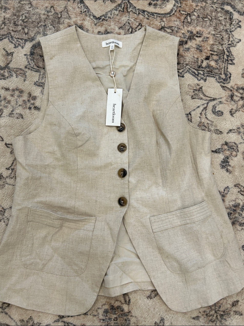 NWT! Heartloom Beige Linen-Blend Sleeveless Button Vest